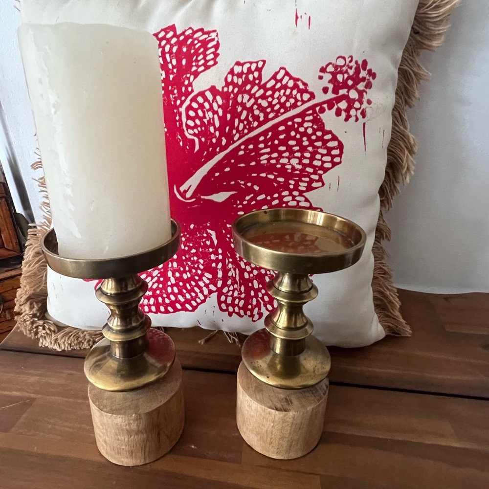 Brass Wood Candle Holders